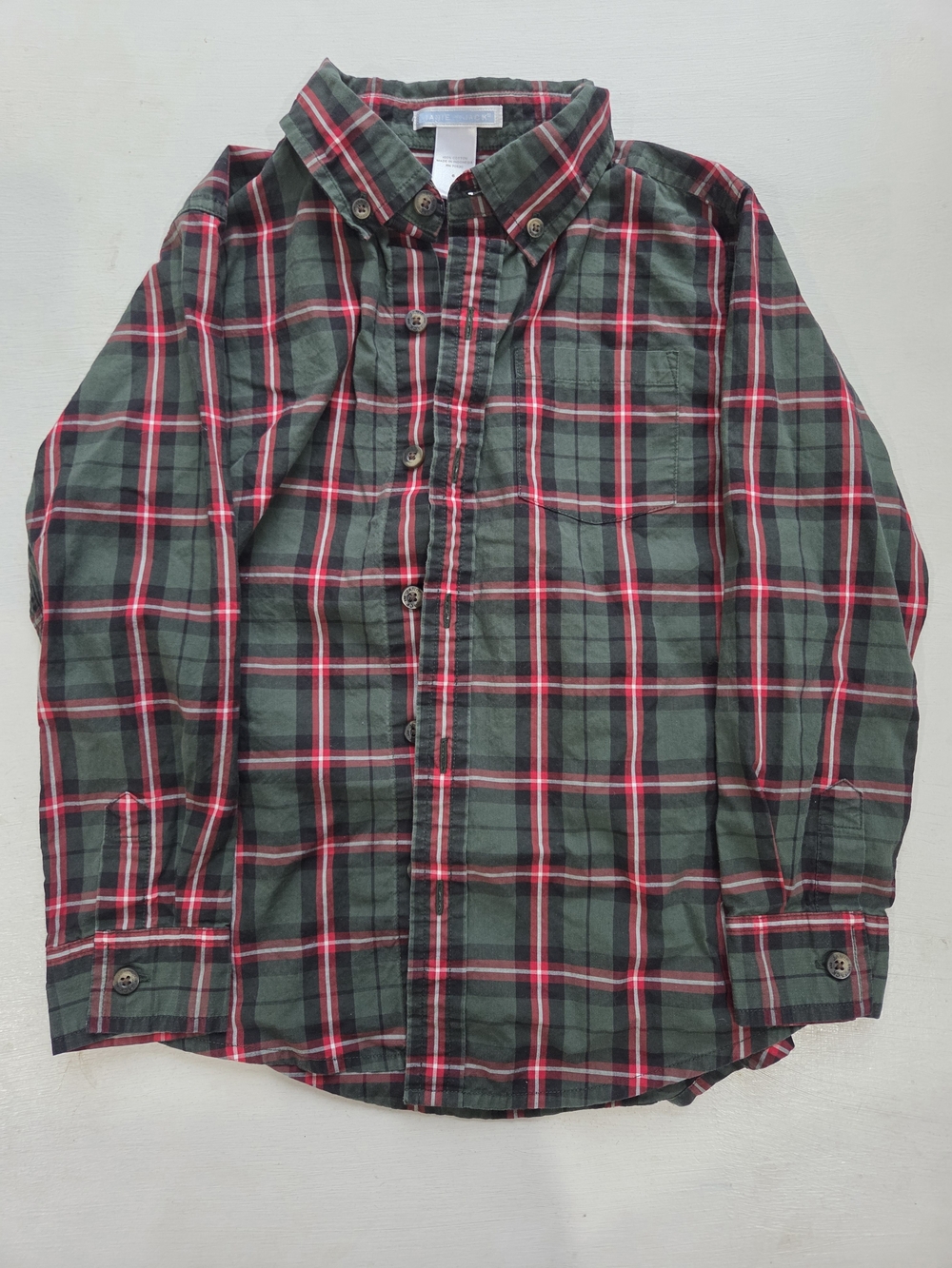 Janie and Jack Green and Red Plaid Button-Down Shirt